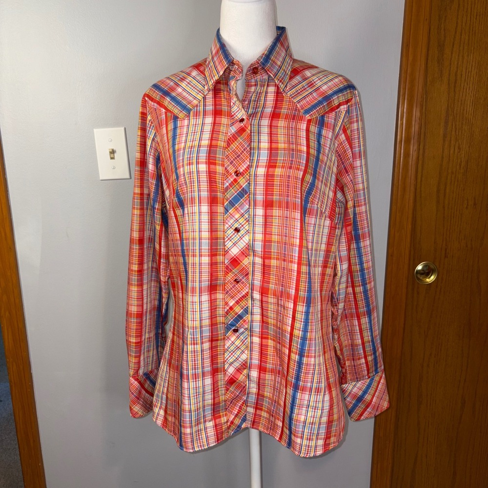 Vintage Miller Western Wear Plaid Long Sleeve pearl snap Shirt size‎ 16/38 READ
